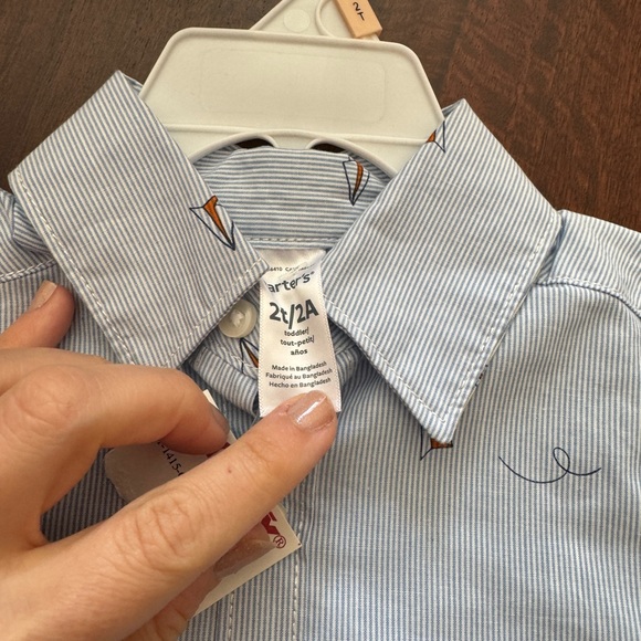 Carters paper plane button down shirt matching orange pants nwt size 2 - Picture 3 of 5